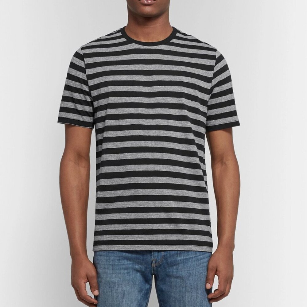 Frame Denim Mélange Striped Tech Jersey T Shirt Breton Stripe Crew Neck Tee